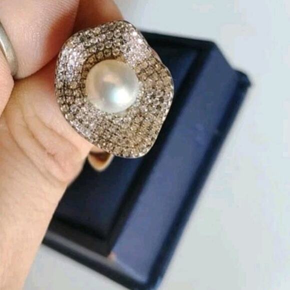 $275 Cultured Freshwater Pearl & Sterling 1 3/8 CT TGW Cubic Zirconia Ring - Picture 6 of 14